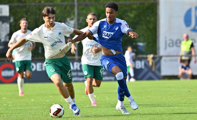 25.07.2026 - Fussball - Saison 2026 2027 - Testspiel Freundschaftsspiel Vorbereitungsspiel - TSG 1899 Hoffenheim - SpVgg Greuther Fürth ( Kleeblatt ) - - Sportfoto Zink - xwoxzix - regulations prohibit any use of photographs as image sequences and or quasi-video - only for editorial use - Dominik Markus Spath (47, SpVgg Greuther Fürth ) Tristan Spranger (40, TSG 1899 Hoffenheim ) *** July 25, 2026 Soccer Season 2026–2027 Exhibition Match Friendly Match Preseason Match TSG 1899 Hoffenheim SpVgg Greuther Fürth Kleeblatt Sports Photo Zink xwoxzix Regulations prohibit any use of photographs as image sequences and or quasi-video For editorial use only. Dominik Markus Spath 47, SpVgg Greuther Fürth; Tristan Spranger 40, TSG 1899 Hoffenheim