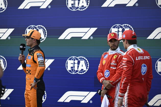 July 25, 2026, Budapest, Budapest, Hungary: Polesitter Lando Norris of McLaren, Lewis Hamilton and Charles Leclerc of Ferrari in parc fermo after the qualifying session of the 2026 Hungarian Grand Prix in Budapest, Hungary on 25 July 2026. F1 2026: Hungarian Grand Prix: Quali Day  - ZUMAs291 20260725_zip_s291_052 Copyright: xBalintxSzentgallayx