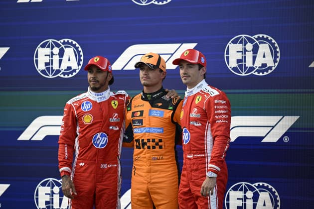 July 25, 2026, Budapest, Budapest, Hungary: Polesitter Lando Norris of McLaren, Lewis Hamilton and Charles Leclerc of Ferrari in parc fermo after the qualifying session of the 2026 Hungarian Grand Prix in Budapest, Hungary on 25 July 2026. Budapest Hungary - ZUMAs291 20260725_zip_s291_063 Copyright: xBalintxSzentgallayx