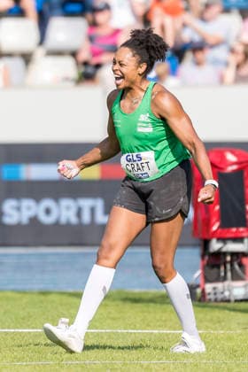 Deutsche Leichtathletik-Meisterschaften; Bochum-Wattenscheid, 25.07.2026 Shanice Craft (SV Halle) freut sich beim Diskuswurf; Deutsche Leichtathletik-Meisterschaften am 25.07.2026 im Lorheide-Stadion, Bochum-Wattenscheid (Nordrhein-Westfalen). *** German Track and Field Championships, Bochum-Wattenscheid, July 25, 2026: Shanice Craft of SV Halle shines in the discus throw at the German Track and Field Championships on July 25, 2026, at Lorheide Stadium in Bochum-Wattenscheid, North Rhine-Westphalia Copyright: xBEAUTIFULxSPORTS AxelxKohringx