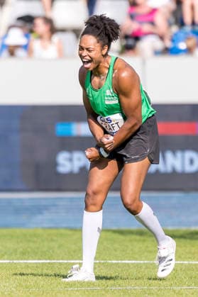 Deutsche Leichtathletik-Meisterschaften; Bochum-Wattenscheid, 25.07.2026 Shanice Craft (SV Halle) freut sich beim Diskuswurf; Deutsche Leichtathletik-Meisterschaften am 25.07.2026 im Lorheide-Stadion, Bochum-Wattenscheid (Nordrhein-Westfalen). *** German Track and Field Championships, Bochum-Wattenscheid, July 25, 2026: Shanice Craft of SV Halle shines in the discus throw at the German Track and Field Championships on July 25, 2026, at Lorheide Stadium in Bochum-Wattenscheid, North Rhine-Westphalia Copyright: xBEAUTIFULxSPORTS AxelxKohringx