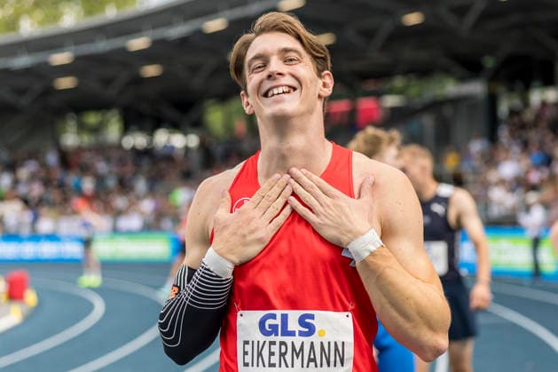 Deutsche Leichtathletik-Meisterschaften; Bochum-Wattenscheid, 25.07.2026 Tim Eikermann (TSV Bayer o4 Leverkusen), 110m Huerden; Deutsche Leichtathletik-Meisterschaften am 25.07.2026 im Lorheide-Stadion, Bochum-Wattenscheid (Nordrhein-Westfalen). *** German Track and Field Championships, Bochum Wattenscheid, July 25, 2026; Tim Eikermann, TSV Bayer 04 Leverkusen, 110m hurdles; German Track and Field Championships on July 25, 2026, at Lorheide Stadium, Bochum-Wattenscheid, North Rhine-Westphalia Copyright: xBEAUTIFULxSPORTS AxelxKohringx