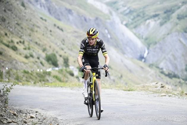 American Sepp Kuss of Team Visma-Lease a Bike pictured in action during stage 20 of the 2026 Tour de France cycling race, a stage of 171km Le Bourg d Oisans to Alpe d Huez, on Saturday 25 July 2026. The 113th edition of the Tour de France starts on Saturday 4 July in Barcelona, Spain, and will finish in Paris, France on the 26th of July. JASPERxJACOBS  x182022604x