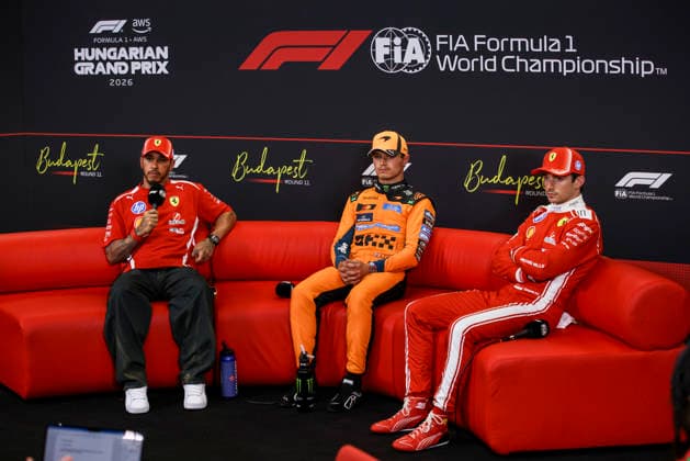 F1 - HUNGARIAN GRAND PRIX 2026 HAMILTON Lewis (gbr), Scuderia Ferrari SF-26, portrait NORRIS Lando (gbr), McLaren F1 Team MCL40, portrait LECLERC Charles (mco), Scuderia Ferrari SF-26, portrait press conference, PK, Pressekonferenz during the Formula 1 Hungarian Grand Prix 2026, 11th round of the 2026 Formula One World Championship, WM, Weltmeisterschaft from July 24 to 26, 2026 on the Hungaroring, in Mogyorod near Budapest, Hungary - MogyorodHungary  Copyright: xXavixBonillax