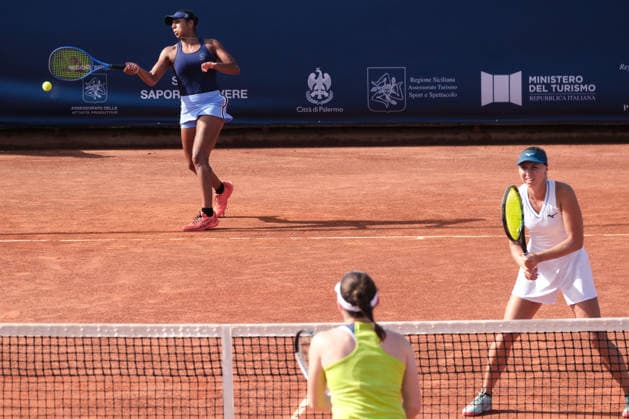 IPA86982164 - Palermo, Italy, July 2026. Country Time Club, Palermo Ladies Open 2026, a women s professional tennis tournament on the WTA, Tennis Damen 125 circuit. In the photo: Rasheeda Mcadoo and Adrien Nagy vs. Anastasia Tikhonova and Tamara Zidansek during the women s doubles final  Copyright: xFedericoxSerra IPAxSportx xx 86982164