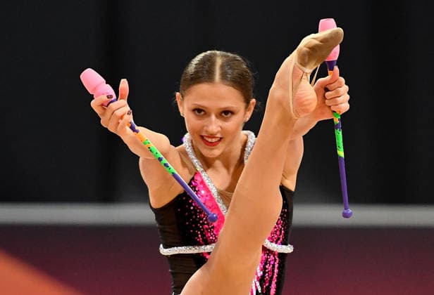 25.07.2026, xhbx, Turnen Rhythmische Sportgymnastik, Deutsche Meisterschaften 2026 v.l. Anastasia Simakova (TSV Schmiden 1902) Übung mit den Keulen (DFL DFB REGULATIONS PROHIBIT ANY USE OF PHOTOGRAPHS as IMAGE SEQUENCES and or QUASI-VIDEO) Hannover *** July 25, 2026, xhbx, Rhythmic Gymnastics, 2026 German Championships by Anastasia Simakova, TSV Schmiden 1902, clubs routine. DFL and DFB regulations prohibit any use of photographs as image sequences and or quasi-video. Hanover