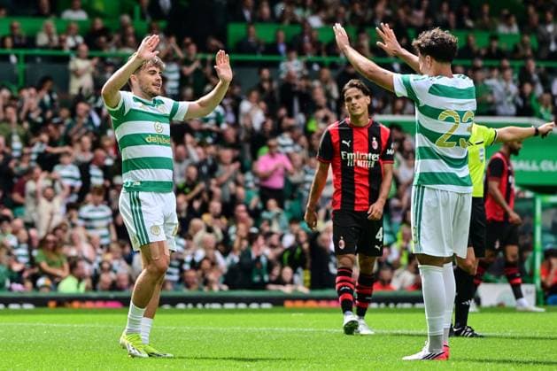 James Forrest of Celtic celebrates after scoring his teams second goal of the game during the pre season friendly match between Celtic and AC Milan at Celtic Park, Glasgow, Scotland on Saturday 25th July 2026. Celtic v AC Milan, Pre Season Friendly, Football, Celtic Park, Glasgow, Scotland, UK - 25 Jul 2026Glasgow Celtic Park United Kingdom  Copyright: xAndyxBuchanan Shutterstockx 17004340ch