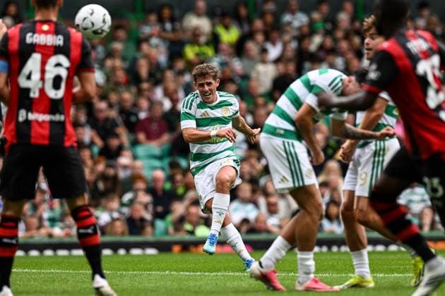 Luke McCowan of Celtic has a shot on goal during the pre season friendly match between Celtic and AC Milan at Celtic Park, Glasgow, Scotland on Saturday 25th July 2026. Celtic v AC Milan, Pre Season Friendly, Football, Celtic Park, Glasgow, Scotland, UK - 25 Jul 2026Glasgow Celtic Park United Kingdom  Copyright: xAndyxBuchanan Shutterstockx 17004340cq