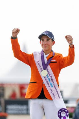 HAGEN a.T.W. - FEI Jumping European Championship, EM, Europameisterschaft Children, Juniors and Young Rider 2026, HAGEN a.T.W. - FEI Jumping European Championship Children, Juniors and Young Rider 2026 MANSUR Pedro (NED) Championship ceremony Final Individual Einzelfinale CH-EU-Ch-S - Children Final Individuals over two rounds - SECOND ROUND Hagen a.T.W., Reitanlage Haunhorst 25. July 2026 - *** HAGEN a T W FEI Jumping European Championship for Children, Juniors, and Young Riders 2026, HAGEN a T W FEI Jumping European Championship for Children, Juniors, and Young Riders 2026 MANSUR Pedro NED Championship Ceremony Final Individual Children s Final over two rounds SECOND ROUND Hagen a T W, Haunhorst Equestrian Center, July 25, 2026