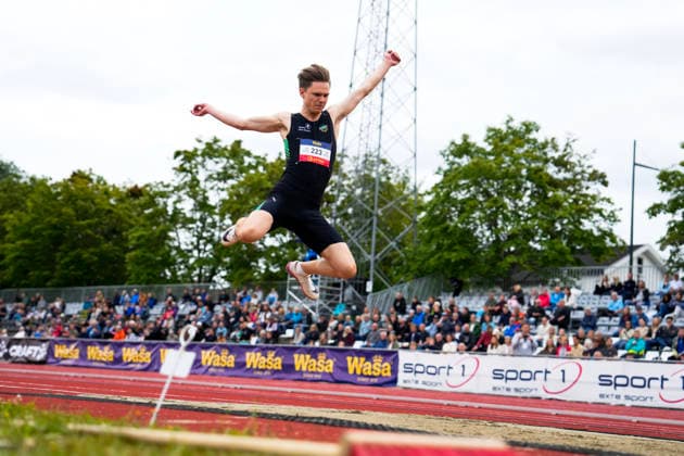 Norgesmesterskapet for friidrett 2026 Trondheim 20260725. Viljar Helgestad Gjerde fra IL Norna Salhus i ovelsen tresteg menn under NM i friidrett pa Trondheim Stadion lordag. Foto: Beate Oma Dahle NTB Trondheim Norge EDITORIAL USE ONLY. RESTRICTED USE FOR BETTING COMPANIES Ref:_SPOOaEgSp12Tp8.jpg *** 2026 Norwegian Track and Field Championships, Trondheim, July 25, 2026: Viljar Helgestad Gjerde of IL Norna Salhus in the men’s triple jump event during the Norwegian Track and Field Championships at Trondheim Stadium on Saturday. Photo: Beate Oma Dahle, NTB, Trondheim, Norway EDITORIAL USE ONLY; RESTRICTED USE FOR BETTING COMPANIES  Copyright: xBeatexOmaxDahlex xNTBx