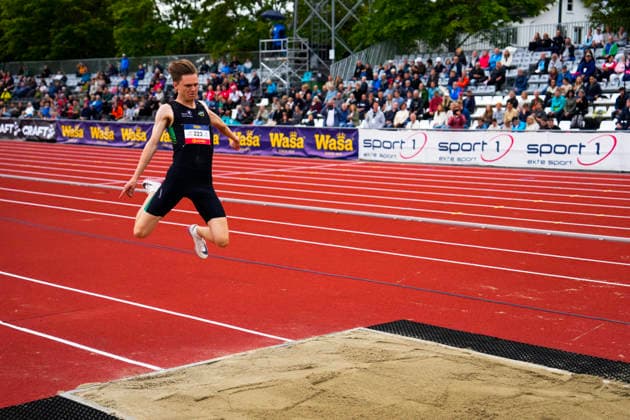 Norwegian Athletics Championships 2026 Trondheim 20260725. Viljar Helgestad Gjerde from IL Norna Salhus in the men s three-step exercise during the National Championships in athletics at Trondheim Stadium on Saturday. Photo: Beate Oma Dahle NTB Trondheim Norway EDITORIAL USE ONLY. RESTRICTED USE FOR BETTING COMPANIES Ref:_SPOtdaMH8ycL5w.jpg *** 2026 Norwegian Athletics Championships, Trondheim, July 25, 2026: Viljar Helgestad Gjerde of IL Norna Salhus competing in the men’s triple jump during the National Athletics Championships at Trondheim Stadium on Saturday. Photo: Beate Oma Dahle, NTB, Trondheim, Norway. EDITORIAL USE ONLY RESTRICTED USE FOR BETTING COMPANIES  Copyright: xBeatexOmaxDahlex xNTBx