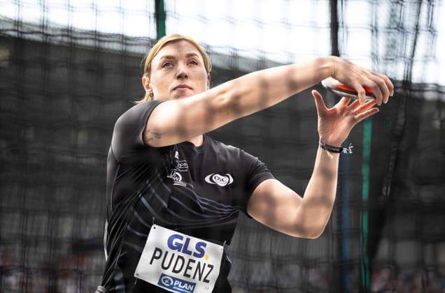 Deutsche Leichtathletik-Meisterschaften; Bochum-Wattenscheid, 25.07.2026 Kristin Pudenz (OSC Potsdam e.V.) im Diskuswurf der Frauen; Deutsche Leichtathletik-Meisterschaften am 25.07.2026 im Lohrheidestadion in Bochum-Wattenscheid (Nordrhein-Westfalen). *** German Track and Field Championships, Bochum-Wattenscheid, July 25, 2026: Kristin Pudenz of OSC Potsdam e.V. in the women’s discus throw at the German Track and Field Championships on July 25, 2026, at the Lohrheidestadion in Bochum-Wattenscheid, North Rhine-Westphalia Copyright: xBEAUTIFULxSPORTS R.xSchmittx