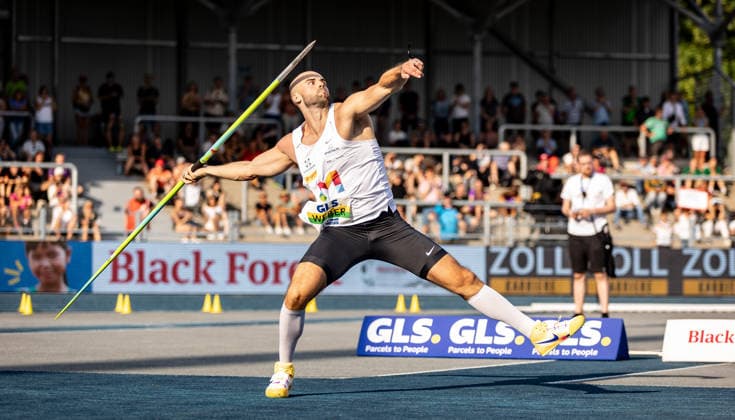 Deutsche Leichtathletik-Meisterschaften; Bochum-Wattenscheid, 25.07.2026 Julian Weber (USC Mainz) im Speerwurf der Männer; Deutsche Leichtathletik-Meisterschaften am 25.07.2026 im Lohrheidestadion in Bochum-Wattenscheid (Nordrhein-Westfalen). *** German Track and Field Championships, Bochum-Wattenscheid, July 25, 2026: Julian Weber of USC Mainz in the men’s javelin throw at the German Track and Field Championships on July 25, 2026, at Lohrheidestadion in Bochum-Wattenscheid, North Rhine-Westphalia Copyright: xBEAUTIFULxSPORTS R.xSchmittx