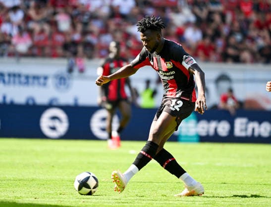 25.07.2026, xpsx, Fussball Testspiel, Kickers Offenbach - Bayer 04 Leverkusen v.l. Edmond Tapsoba (Bayer 04 Leverkusen) (DFL DFB REGULATIONS PROHIBIT ANY USE OF PHOTOGRAPHS as IMAGE SEQUENCES and or QUASI-VIDEO) emspor Offenbach *** July 25, 2026, xpsx, Soccer Friendly Match, Kickers Offenbach vs. Bayer 04 Leverkusen, featuring Edmond Tapsoba of Bayer 04 Leverkusen. DFL and DFB regulations prohibit any use of photographs as image sequences and or quasi-video. emspor Offenbach