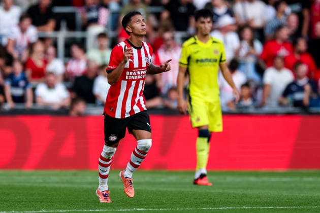 EINDHOVEN, NETHERLANDS - JULY 25: Mauro Junior of PSV celebrates after scoring his team s first goal during the pre-season friendly match between PSV and Villarreal CF at Philips Stadion on July 25, 2026 in Eindhoven, Netherlands.  Copyright: xRenexNijhuis MBxMediax