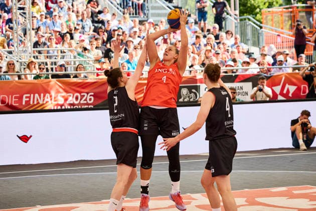 Basketball Gruppenphase Damen - DIE FINALS 2026 3x3 Basketball Gruppenphase Damen am 25.07.2026, Hannover Neues Rathaus Niedersachsen Deutschland *** Women s 3x3 Basketball Group Stage at DIE FINALS 2026: Women s 3x3 Basketball Group Stage on July 25, 2026, at the New City Hall in Hanover, Lower Saxony, Germany
