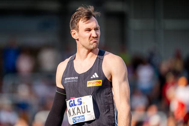 Wattenscheid, 25.07.2026, Leichathletik, Deutsche Meisterschaften, Männer, Speerwurf Niklas Kaul (GER, USC Mainz) ist nach einem Wurf sichtlich nicht zufrieden Bochum-Wattenscheid Lohrheidestadion NRW Germany *** Wattenscheid, July 25, 2026, Track and Field, German Championships, Men, Javelin Throw: Niklas Kaul (GER), USC Mainz, is visibly dissatisfied after one throw. Bochum, Wattenscheid, Lohrheidestadion, North Rhine-Westphalia, Germany