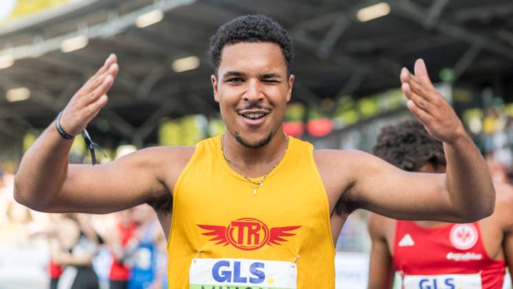 Deutsche Leichtathletik-Meisterschaften; Bochum-Wattenscheid, 25.07.2026 Gregory Minoue (Tracksrunner Bonn) gewinnt den Titel in 110m Hürden; Deutsche Leichtathletik-Meisterschaften am 25.07.2026 im Lorheide-Stadion, Bochum-Wattenscheid (Nordrhein-Westfalen). *** German Track and Field Championships, Bochum Wattenscheid, July 25, 2026: Gregory Minoue of Tracksrunner Bonn wins the 110-meter hurdles title at the German Track and Field Championships on July 25, 2026, at Lorheide Stadium, Bochum-Wattenscheid, North Rhine-Westphalia Copyright: xBEAUTIFULxSPORTS AxelxKohringx