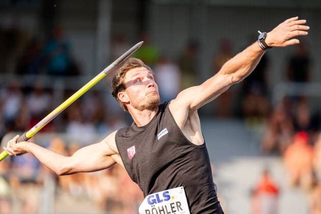 Wattenscheid, 25.07.2026, Leichathletik, Deutsche Meisterschaften, Männer, Speerwurf Thomas Röhler (GER, LC Jena) bei einem Wurf Bochum-Wattenscheid Lohrheidestadion NRW Germany *** Wattenscheid, July 25, 2026, Track and Field, German Championships, Men, Javelin Throw: Thomas Röhler (GER), LC Jena, during a throw at the Lohrheidestadion in Bochum-Wattenscheid, North Rhine-Westphalia, Germany