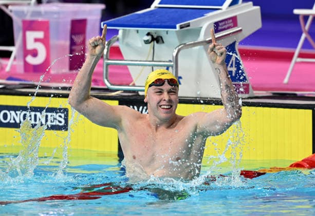 COM26 SWIMMING FINALS, Sam Short of Australia reacts after winning the Men™s 400m Freestyle Final at the Glasgow 2026 Commonwealth Games at the Tollcross International Swimming Centre in Glasgow, Scotland, Saturday, July 25, 2026. ( NO ARCHIVING, EDITORIAL USE ONLY Glasgow Scotland United Kingdom  Copyright: xDEANxLEWINSx 20260726114671650447