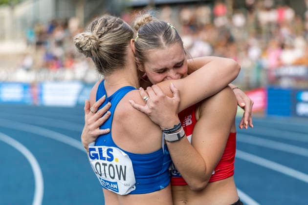 Deutsche Leichtathletik-Meisterschaften; Bochum-Wattenscheid, 25.07.2026 Franziska Schuster (TSV Bayer o4 Leverkusen) gewinnt den Titel über 100m Hürden; Deutsche Leichtathletik-Meisterschaften am 25.07.2026 im Lorheide-Stadion, Bochum-Wattenscheid (Nordrhein-Westfalen). *** German Track and Field Championships, Bochum-Wattenscheid, July 25, 2026: Franziska Schuster of TSV Bayer 04 Leverkusen wins the 100-meter hurdles title at the German Track and Field Championships on July 25, 2026, at Lorheide Stadium in Bochum-Wattenscheid, North Rhine-Westphalia Copyright: xBEAUTIFULxSPORTS AxelxKohringx