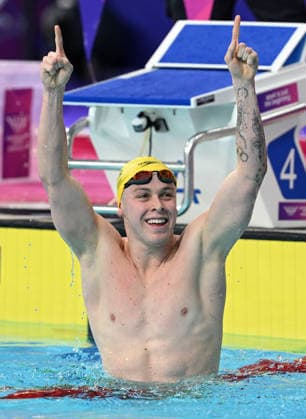 COM26 SWIMMING FINALS, Sam Short of Australia reacts after winning the Men™s 400m Freestyle Final at the Glasgow 2026 Commonwealth Games at the Tollcross International Swimming Centre in Glasgow, Scotland, Saturday, July 25, 2026. ( NO ARCHIVING, EDITORIAL USE ONLY Glasgow Scotland United Kingdom  Copyright: xDEANxLEWINSx 20260726181315120901