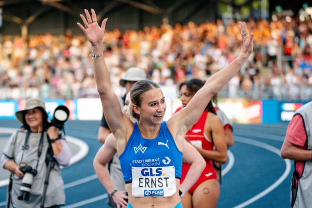 Wattenscheid, 25.07.2026, Leichathletik, Deutsche Meisterschaften, Frauen, 100m Deutsche Meisterin Jolina Ernst (GER, TV Wattenscheid 01) Bochum-Wattenscheid Lohrheidestadion NRW Germany *** Wattenscheid, July 25, 2026, Track and Field, German Championships, Women, 100m German Champion Jolina Ernst GER, TV Wattenscheid 01 Bochum, Wattenscheid, Lohrheidestadion, NRW, Germany