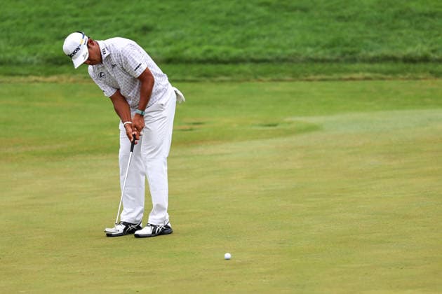 Hideki Matsuyama of Japan putts for birdie on the ninth green during the third round of the 2026 3M Open at TPC Twin Cities on July 25, 2026 in Blaine, Minnesota. CSM Golf 2026: PGA, Golf Herren 3M Open: Round 3  - ZUMAc04_ 20260725_zma_c04_036 Copyright: xStevenxGarciax