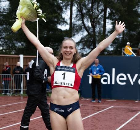 July 25, 2026, Jyvaskyla, Central Finland, Finland: JYVASKYLA, FINLAND Ã¢â‚¬ July 25, 2026: Lotta Kemppinen of HIFK Friidrott celebrates after winning the gold medal in the women s 100 metres final at the 2026 Kalevan Kisat (Finnish Athletics Championships) in Jyvaskyla, Finland. Kemppinen clocked 11.51 seconds to secure her seventh consecutive national title. Jyvaskyla Finland - ZUMAt172 0862653695st Copyright: xJosexTabaresx