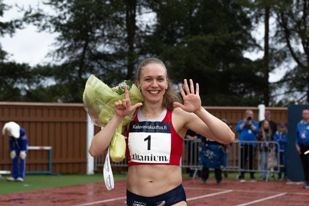 July 25, 2026, Jyvaskyla, Central Finland, Finland: JYVASKYLA, FINLAND Ã¢â‚¬ July 25, 2026: Lotta Kemppinen of HIFK Friidrott celebrates after winning the gold medal in the women s 100 metres final at the 2026 Kalevan Kisat (Finnish Athletics Championships) in Jyvaskyla, Finland. Kemppinen clocked 11.51 seconds to secure her seventh consecutive national title. Jyvaskyla Finland - ZUMAt172 0862653700st Copyright: xJosexTabaresx