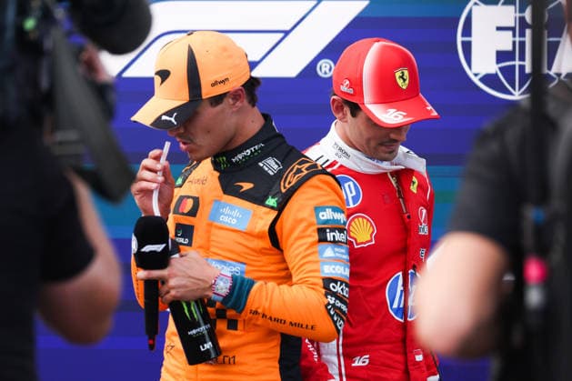 July 25, 2026, Budapest, Hungary: Lando Norris of McLaren and Charles Leclerc of Ferrari are seen after qualifying ahead Formula 1 Hungarian Grand Prix at the Hungaroring circuit in Mogyorod near Budapest on July 25th, 2026. F1 2026: Hungarian Grand Prix  - ZUMAz156 0862649448st Copyright: xBeataxZawrzelx