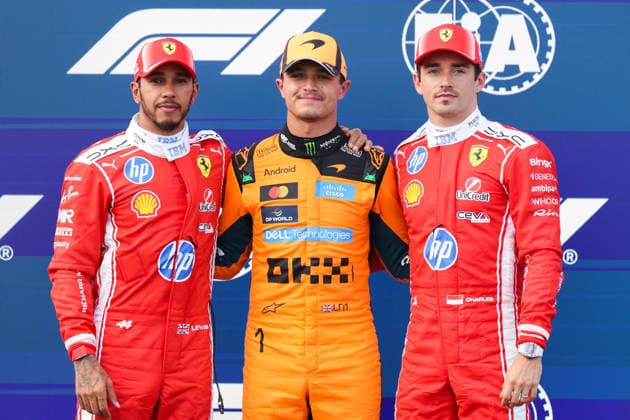 July 25, 2026, Budapest, Hungary: Lando Norris of McLaren, Lewis Hamilton of Ferrari and Charles Leclerc of Ferrari pose for a picture after qualifying ahead Formula 1 Hungarian Grand Prix at the Hungaroring circuit in Mogyorod near Budapest on July 25th, 2026. F1 2026: Hungarian Grand Prix  - ZUMAz156 0862649450st Copyright: xBeataxZawrzelx