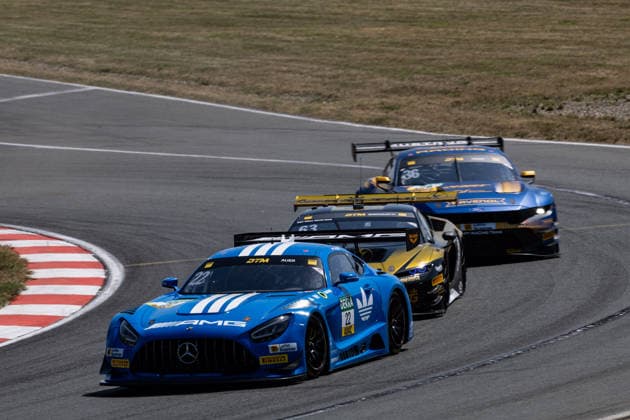 GER, DTM, 9. & 10. Lauf, Motorsport Arena Oschersleben 25.07.2026, Motorsport Arena, Oschersleben, GER, DTM, 9. & 10. Lauf, Motorsport Arena Oschersleben Lucas Auer, Mercedes-AMG Team Landgraf Mercedes-AMG GT3, Mirko Bortolotti, TGI Team by GRT Lamborghini Temerario GT3, Arjun Maini, HRT Ford Racing Ford Mustang GT3 Evo Â Foto: Alexander Trienitz Oschersleben Motorsport Arena Sachsen-Anhalt Deutschland *** GER, DTM, Round 9 of 10, Motorsport Arena Oschersleben, July 25, 2026, Motorsport Arena, Oschersleben, GER, DTM, Round 9 of 10, Motorsport Arena Oschersleben, Lucas Auer, Mercedes-AMG Team Landgraf Mercedes-AMG GT3, Mirko Bortolotti, TGI Team by GRT Lamborghini Temerario GT3, Arjun Maini, HRT Ford Racing Ford Mustang GT3 Evo. Photo by Alexander Trienitz, Oschersleben Motorsport Arena, Saxony-Anhalt, Germany
