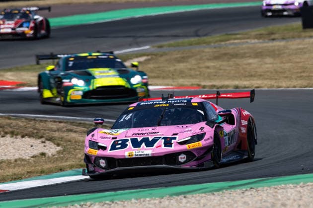 GER, DTM, 9. & 10. Lauf, Motorsport Arena Oschersleben 25.07.2026, Motorsport Arena, Oschersleben, GER, DTM, 9. & 10. Lauf, Motorsport Arena Oschersleben Matteo Cairoli, Emil Frey Racing Ferrari 296 GT3 Evo, Nicki Thiim, Comtoyou Racing Aston Martin Vantage GT3 Â Foto: Alexander Trienitz Oschersleben Motorsport Arena Sachsen-Anhalt Deutschland *** GER, DTM, Round 9 of 10, Motorsport Arena Oschersleben, July 25, 2026, Motorsport Arena, Oschersleben, GER, DTM, Round 9 of 10, Motorsport Arena Oschersleben: Matteo Cairoli, Emil Frey Racing Ferrari 296 GT3 Evo; Nicki Thiim, Comtoyou Racing Aston Martin Vantage GT3. Photo by Alexander Trienitz, Oschersleben Motorsport Arena, Saxony-Anhalt, Germany