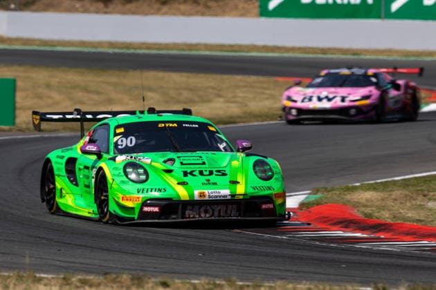 GER, DTM, 9. & 10. Lauf, Motorsport Arena Oschersleben 25.07.2026, Motorsport Arena, Oschersleben, GER, DTM, 9. & 10. Lauf, Motorsport Arena Oschersleben Ricardo Feller, Manthey Porsche 911 GT3 R Evo, Matteo Cairoli, Emil Frey Racing Ferrari 296 GT3 Evo Â Foto: Alexander Trienitz Oschersleben Motorsport Arena Sachsen-Anhalt Deutschland *** GER, DTM, Round 9 of 10, Motorsport Arena Oschersleben, July 25, 2026, Motorsport Arena, Oschersleben, GER, DTM, Round 9 of 10, Motorsport Arena Oschersleben: Ricardo Feller, Manthey Porsche 911 GT3 R Evo; Matteo Cairoli, Emil Frey Racing Ferrari 296 GT3 Evo. Photo by Alexander Trienitz, Oschersleben Motorsport Arena, Saxony-Anhalt, Germany