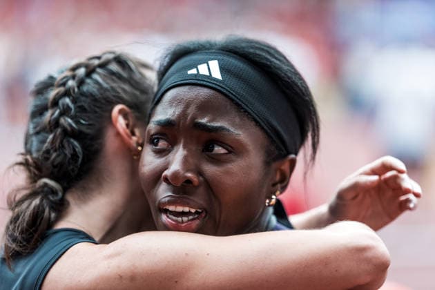 Swiss Athletics Championships, 25.07.2026 ZURICH, SWITZERLAND - JULY 25: Natacha Kouni (LC Zuerich) reacts after the semi final of the womens 100 m at the Swiss Athletics Championships on July 25, 2026 in Zurich, Switzerland. *** Swiss Athletics Championships, July 25, 2026, Zurich, Switzerland Natacha Kouni of LC Zurich reacts after the semifinal of the women s 100-meter dash at the Swiss Athletics Championships on July 25, 2026, in Zurich, Switzerland Copyright: xBEAUTIFULxSPORTS UlfxSchillerx