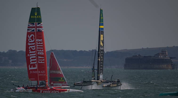 Rolex SailGP Championship Emirates GB and Artemis Sweden battle it out during the 2026 Rolex SailGP Championship at The Solent, Portsmouth 25 07 2026 UK Newspapers OUT Copyright: xGraemexWilcocksonx FIL-23671-0027