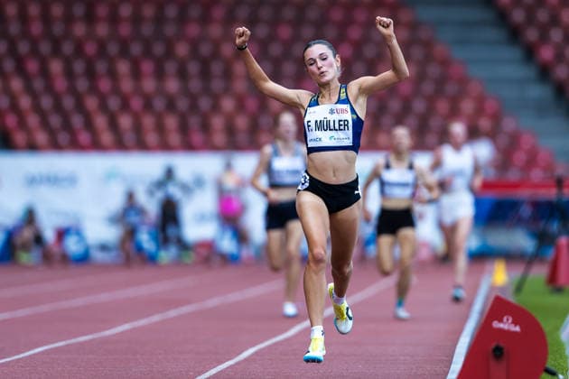 Swiss Athletics Championships, 25.07.2026 ZURICH, SWITZERLAND - JULY 25: Fabienne Mueller (LV Langenthal) celebrates after winning the womens 5000 m at the Swiss Athletics Championships on July 25, 2026 in Zurich, Switzerland. *** Swiss Athletics Championships, July 25, 2026, ZURICH, SWITZERLAND July 25: Fabienne Mueller of LV Langenthal celebrates after winning the women s 5,000-meter race at the Swiss Athletics Championships on July 25, 2026, in Zurich, Switzerland Copyright: xBEAUTIFULxSPORTS UlfxSchillerx