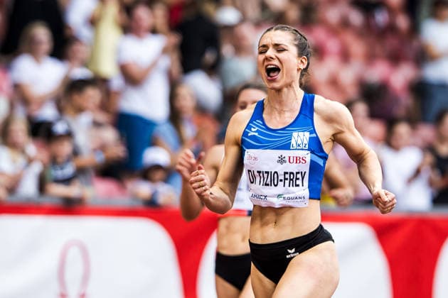 Swiss Athletics Championships, 25.07.2026 ZURICH, SWITZERLAND - JULY 25: Geraldine Di Tizio-Frey (LK Zug) celebrates in the womens 100 m final at the Swiss Athletics Championships on July 25, 2026 in Zurich, Switzerland. *** Swiss Athletics Championships, July 25, 2026, Zurich, Switzerland. Geraldine Di Tizio Frey of LK Zug celebrates in the women s 100-meter final at the Swiss Athletics Championships on July 25, 2026, in Zurich, Switzerland. Copyright: xBEAUTIFULxSPORTS UlfxSchillerx