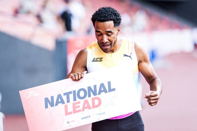 Swiss Athletics Championships, 25.07.2026 ZURICH, SWITZERLAND - JULY 25: William Jeff Reais (LC Zuerich) celebrates the national lead in the mens 100 m at the Swiss Athletics Championships on July 25, 2026 in Zurich, Switzerland. *** Swiss Athletics Championships, July 25, 2026, Zurich, Switzerland. William Jeff Reais of LC Zurich celebrates taking the national lead in the men s 100-meter dash at the Swiss Athletics Championships on July 25, 2026, in Zurich, Switzerland. Copyright: xBEAUTIFULxSPORTS UlfxSchillerx