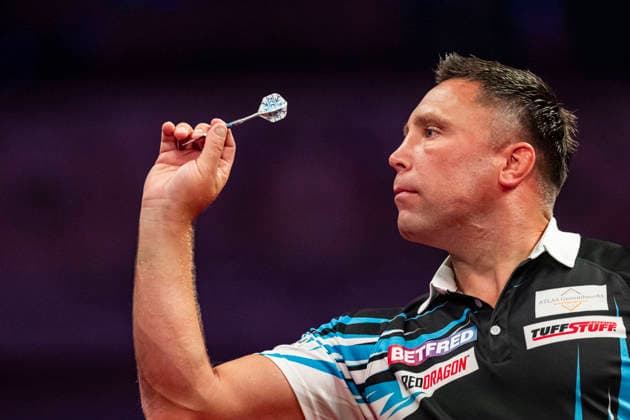 RECORD DATE NOT STATED 25th July 2026, Winter Gardens, Blackpool, Lancashire, England; 2026 Betfred World Matchplay Darts, Day Eight; Gerwyn Price in action on the oche in his semi final match against Gian van Veen GodfreyxPitt