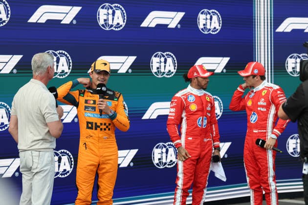 25.07.2026, Hungaroring, Budapest, FORMULA 1 AWS HUNGARIAN GRAND PRIX 2026 , im Bild Poleposition für Lando Norris (GBR), McLaren Mastercard F1 Team, 2.Startplatz für Charles Leclerc (MCO), Scuderia Ferrari HP, 3.Startplatz für Lewis Hamilton (GBR) (Photo by Milan Klemenc Hasan Bratic DeFodi Images) - *** July 25, 2026, Hungaroring, Budapest, FORMULA 1 AWS HUNGARIAN GRAND PRIX 2026; pictured: Lando Norris (GBR) in pole position, McLaren Mastercard F1 Team, 2nd on the grid: Charles Leclerc (MCO), Scuderia Ferrari HP; 3rd on the grid: Lewis Hamilton (GBR). Photo by Milan Klemenc, Hasan Bratic, DeFodi Images