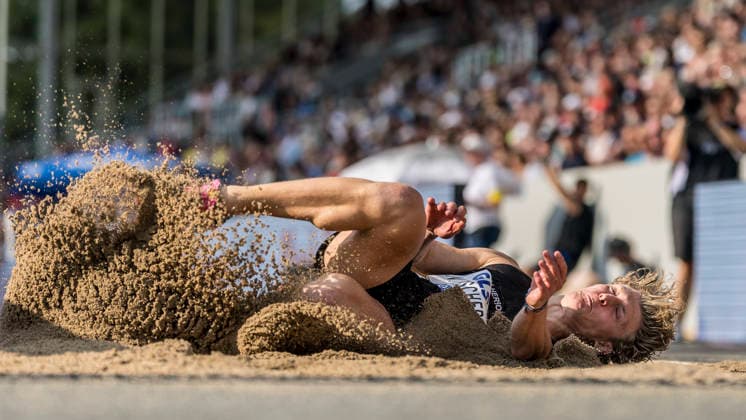 Deutsche Leichtathletik-Meisterschaften; Bochum-Wattenscheid, 25.07.2026 Noah Maximilian Fischer (TV Herbolzheim), Weitsprung; Deutsche Leichtathletik-Meisterschaften am 25.07.2026 im Lorheide-Stadion, Bochum-Wattenscheid (Nordrhein-Westfalen). *** German Track and Field Championships, Bochum-Wattenscheid, July 25, 2026; Noah Maximilian Fischer, TV Herbolzheim, Long Jump; German Track and Field Championships on July 25, 2026, at Lorheide Stadium, Bochum-Wattenscheid, North Rhine-Westphalia Copyright: xBEAUTIFULxSPORTS AxelxKohringx