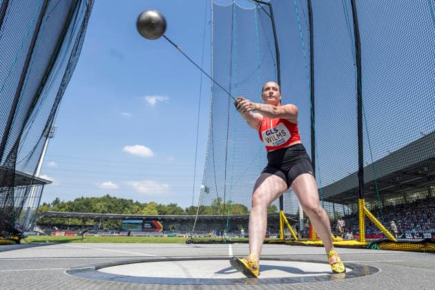Deutsche Leichtathletik-Meisterschaften; Bochum-Wattenscheid, 25.07.2026 Michelle Wilms (TSV Bayer o4 Leverkusen), Hammerwurf; Deutsche Leichtathletik-Meisterschaften am 25.07.2026 im Lorheide-Stadion, Bochum-Wattenscheid (Nordrhein-Westfalen). *** German Track and Field Championships, Bochum-Wattenscheid, July 25, 2026; Michelle Wilms, TSV Bayer 04 Leverkusen, hammer throw; German Track and Field Championships on July 25, 2026, at Lorheide Stadium, Bochum-Wattenscheid, North Rhine-Westphalia Copyright: xBEAUTIFULxSPORTS AxelxKohringx