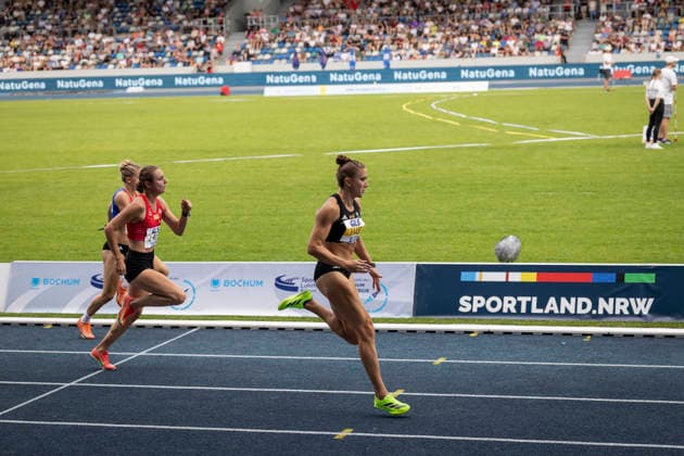 Deutsche Leichtathletik-Meisterschaften; Bochum-Wattenscheid, 25.07.2026 Rebekka Haase (Sprintteam Wetzlar) im 100m Vorlauf; Deutsche Leichtathletik-Meisterschaften am 25.07.2026 im Lorheide-Stadion, Bochum-Wattenscheid (Nordrhein-Westfalen). *** German Track and Field Championships, Bochum Wattenscheid, July 25, 2026: Rebekka Haase of Sprintteam Wetzlar in the 100m preliminary round at the German Track and Field Championships on July 25, 2026, at Lorheide Stadium, Bochum-Wattenscheid, North Rhine-Westphalia Copyright: xBEAUTIFULxSPORTS LeahxKohringx