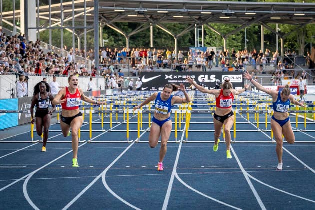 Deutsche Leichtathletik-Meisterschaften; Bochum-Wattenscheid, 25.07.2026 Deutsche Meisterin über 100m Hürden Franziska Schuster (TSV Bayer 04 Leverkusen); Deutsche Leichtathletik-Meisterschaften am 25.07.2026 im Lorheide-Stadion, Bochum-Wattenscheid (Nordrhein-Westfalen). *** German Track and Field Championships, Bochum-Wattenscheid, July 25, 2026: German Champion in the 100-meter hurdles, Franziska Schuster (TSV Bayer 04 Leverkusen). German Track and Field Championships on July 25, 2026, at Lorheide Stadium, Bochum-Wattenscheid, North Rhine-Westphalia Copyright: xBEAUTIFULxSPORTS LeahxKohringx