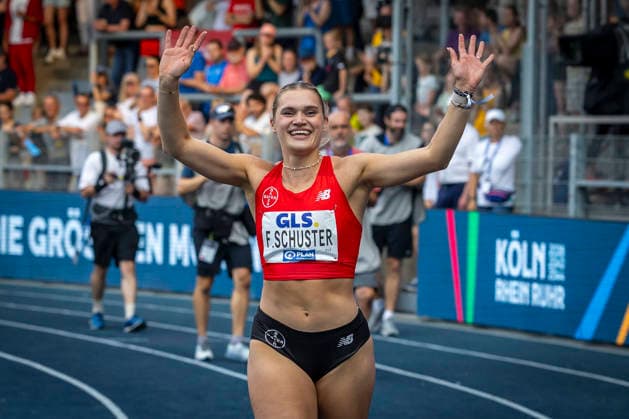 Deutsche Leichtathletik-Meisterschaften; Bochum-Wattenscheid, 25.07.2026 Deutsche Meisterin über 100m Hürden Franziska Schuster (TSV Bayer 04 Leverkusen); Deutsche Leichtathletik-Meisterschaften am 25.07.2026 im Lorheide-Stadion, Bochum-Wattenscheid (Nordrhein-Westfalen). *** German Track and Field Championships, Bochum-Wattenscheid, July 25, 2026: German Champion in the 100-meter hurdles, Franziska Schuster (TSV Bayer 04 Leverkusen). German Track and Field Championships on July 25, 2026, at Lorheide Stadium, Bochum-Wattenscheid, North Rhine-Westphalia Copyright: xBEAUTIFULxSPORTS LeahxKohringx