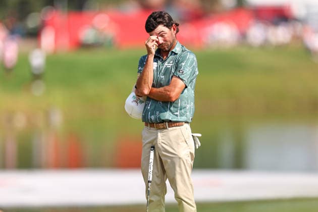 Chandler Phillips of the United States reacts to missing a putt for eagle on the 18th green during the third round of the 2026 3M Open at TPC Twin Cities on July 25, 2026 in Blaine, Minnesota. CSM Golf 2026: PGA, Golf Herren 3M Open: Round 3  - ZUMAc04_ 20260725_zma_c04_248 Copyright: xStevenxGarciax