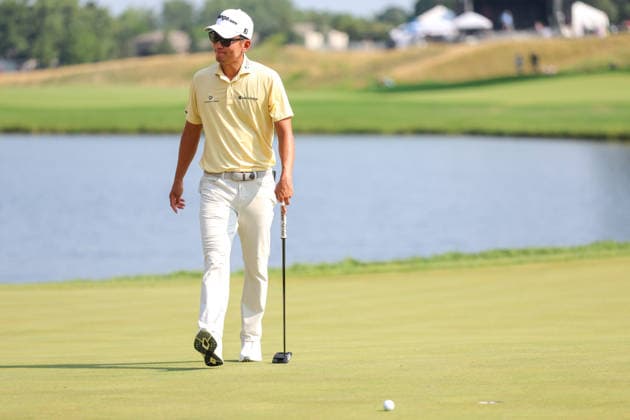 Michael Kim of the United States reacts to his putt on the 18th green during the third round of the 2026 3M Open at TPC Twin Cities on July 25, 2026 in Blaine, Minnesota. CSM Golf 2026: PGA, Golf Herren 3M Open: Round 3  - ZUMAc04_ 20260725_zma_c04_255 Copyright: xStevenxGarciax