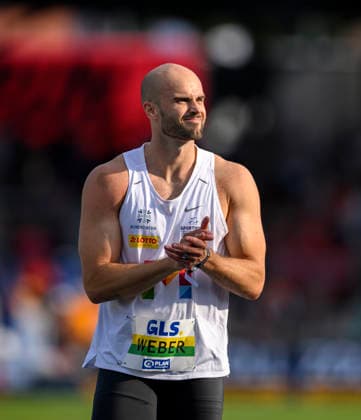 Sieger WEBER Julian (1.Platz) klatscht, klatschend, Gestik. Finale Speerwerfen der Männer, am 25.07.2026 Leichtathletik Deutschen Meisterschaften vom 25.07.- 26.07.2026 in Bochum-Wattenscheid Deutschland. Lohrheidestadion *** Winner: Julian WEBER, 1st place, clapping, Gesture from the men’s javelin throw final on July 25, 2026, at the German Track and Field Championships held from July 25–26, 2026, in Bochum-Wattenscheid, Germany, at Lohrheidestadion